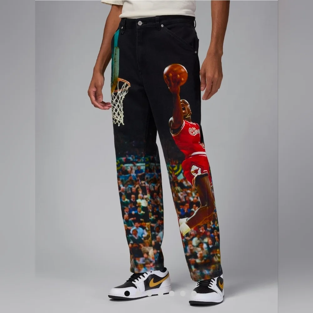 Nike Air Jordan Printed Twill Black Pants Jumpman  HF0045-010 Men's US 36 - Picture 4 of 13